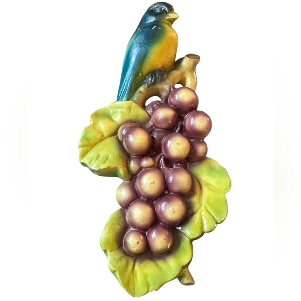 Vintage Devon Ware Mid Century Chalk Ware Parrot Grapes Motif Wall Décor